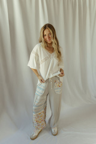 Andie Floral Patch Pants, Grey