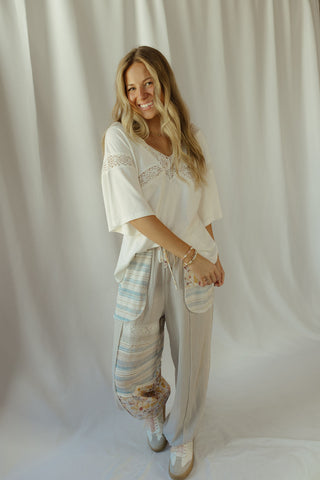 Andie Floral Patch Pants, Grey