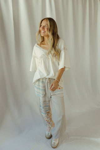 Lace Trim V Neck, White