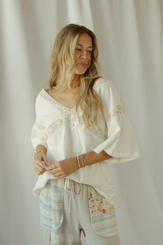 Lace Trim V Neck, White