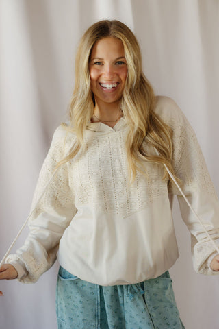 Romy Crochet Hoodie, Ecru - The Red Thread Boutique