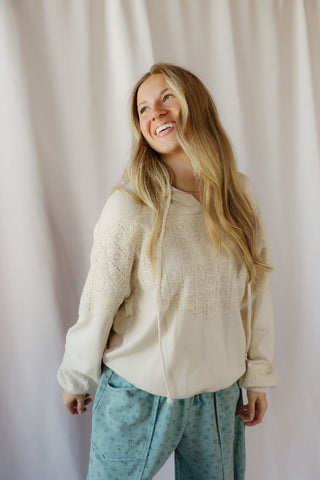 Romy Crochet Hoodie, Ecru - The Red Thread Boutique