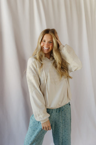 Romy Crochet Hoodie, Ecru - The Red Thread Boutique