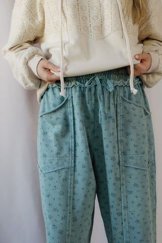 Tilly Basic Floral Barrel Jogger, Turquoise - The Red Thread Boutique