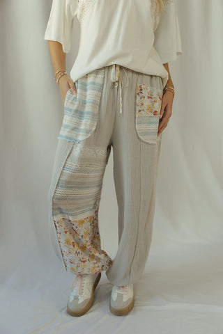 Andie Floral Patch Pants, Grey