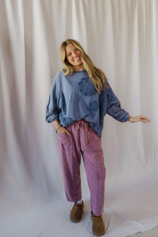 Tilly Basic Floral Barrel Jogger, Mulberry - The Red Thread Boutique