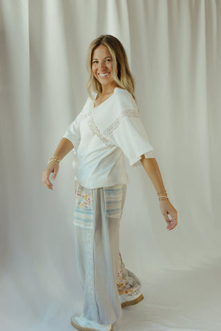 Lace Trim V Neck, White