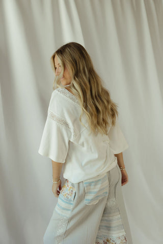 Lace Trim V Neck, White