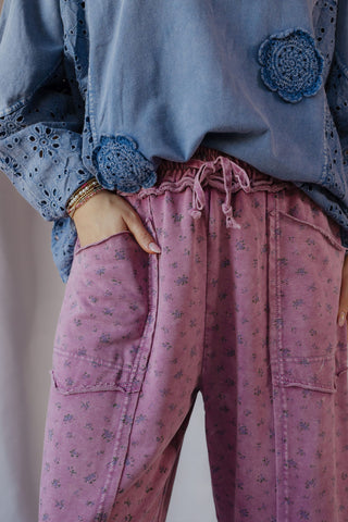 Tilly Basic Floral Barrel Jogger, Mulberry - The Red Thread Boutique