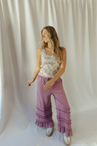 Vayda Ruffle Trim Pants, Raspberry