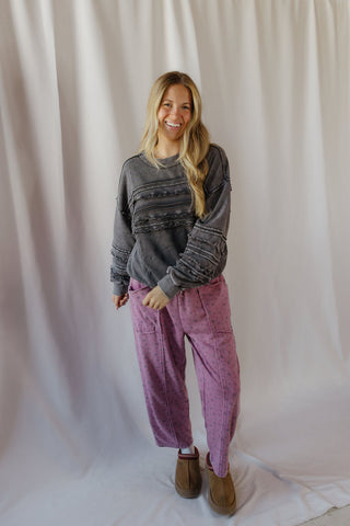 Hollis Ruffle Stripe Sweatshirt, Blueberry - The Red Thread Boutique