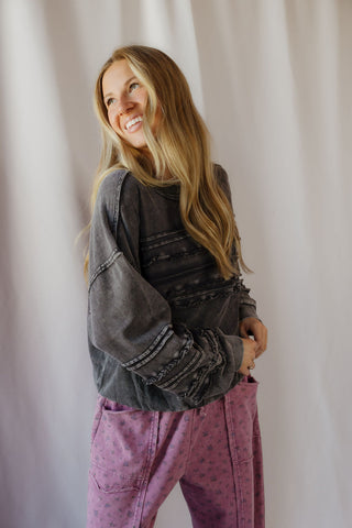 Hollis Ruffle Stripe Sweatshirt, Blueberry - The Red Thread Boutique