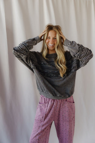 Hollis Ruffle Stripe Sweatshirt, Blueberry - The Red Thread Boutique