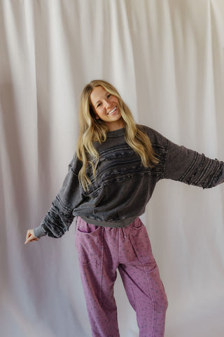 Hollis Ruffle Stripe Sweatshirt, Blueberry - The Red Thread Boutique