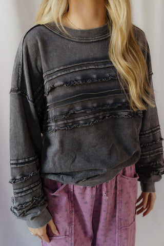 Hollis Ruffle Stripe Sweatshirt, Blueberry - The Red Thread Boutique