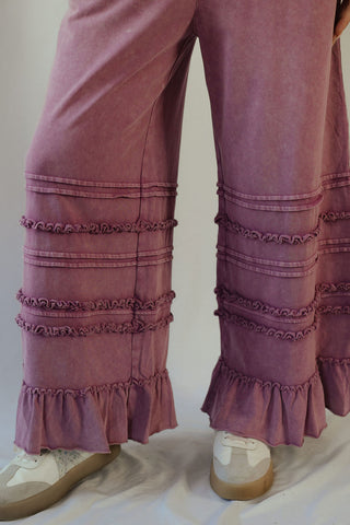 Vayda Ruffle Trim Pants, Raspberry
