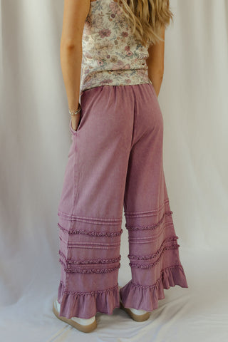 Vayda Ruffle Trim Pants, Raspberry