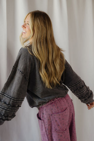 Hollis Ruffle Stripe Sweatshirt, Blueberry - The Red Thread Boutique
