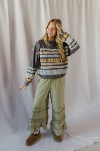 Lennon Patchwork Stripe Sweatshirt, Ash - The Red Thread Boutique