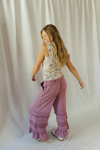 Vayda Ruffle Trim Pants, Raspberry
