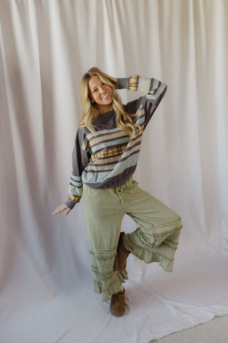 Lennon Patchwork Stripe Sweatshirt, Ash - The Red Thread Boutique