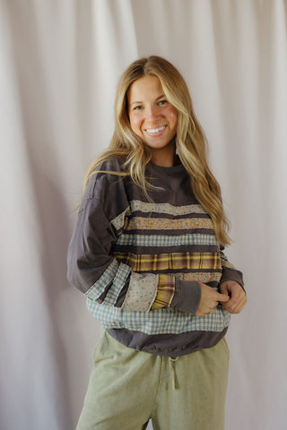 Lennon Patchwork Stripe Sweatshirt, Ash - The Red Thread Boutique