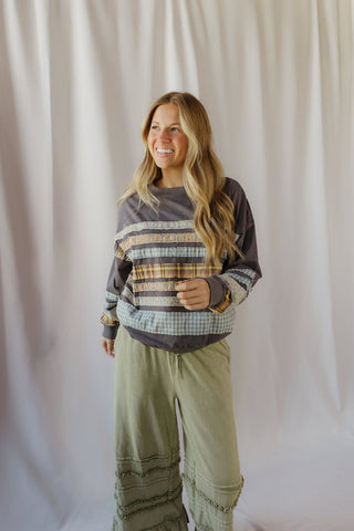 Lennon Patchwork Stripe Sweatshirt, Ash - The Red Thread Boutique