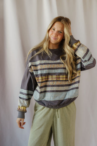 Lennon Patchwork Stripe Sweatshirt, Ash - The Red Thread Boutique