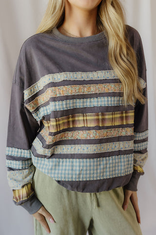 Lennon Patchwork Stripe Sweatshirt, Ash - The Red Thread Boutique