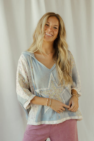 Star Hooded Top, Blue