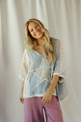 Star Hooded Top, Blue