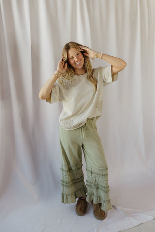 Cleo Crochet Short Sleeve Tee, Natural - The Red Thread Boutique