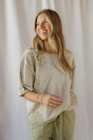Cleo Crochet Short Sleeve Tee, Natural - The Red Thread Boutique