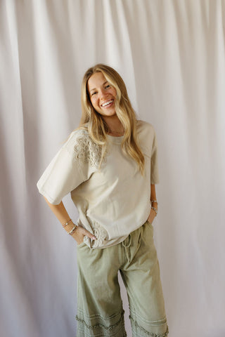 Cleo Crochet Short Sleeve Tee, Natural - The Red Thread Boutique