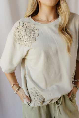 Cleo Crochet Short Sleeve Tee, Natural - The Red Thread Boutique