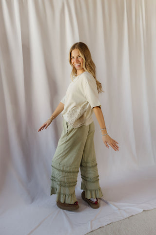 Cleo Crochet Short Sleeve Tee, Natural - The Red Thread Boutique