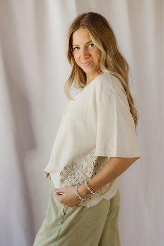 Cleo Crochet Short Sleeve Tee, Natural - The Red Thread Boutique
