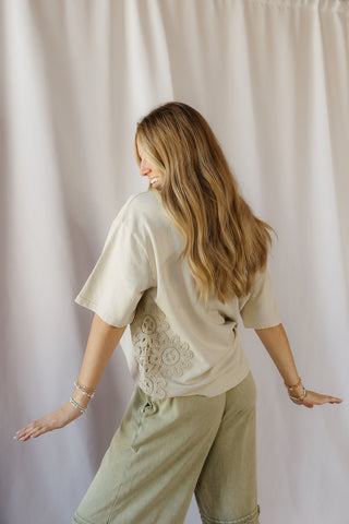 Cleo Crochet Short Sleeve Tee, Natural - The Red Thread Boutique