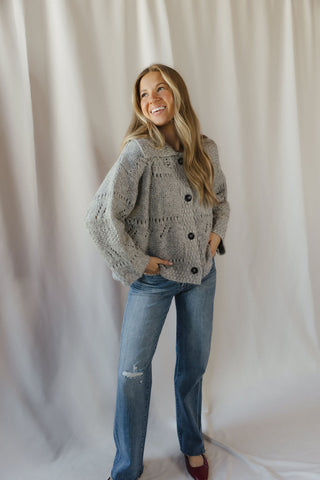 Josie Crochet Heavyweight Cardigan, Gray - The Red Thread Boutique