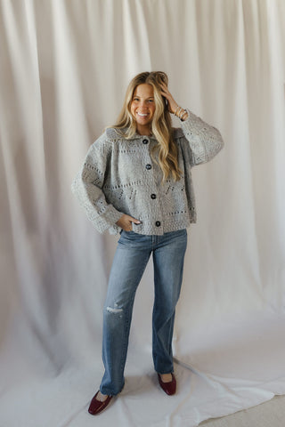 Josie Crochet Heavyweight Cardigan, Gray - The Red Thread Boutique