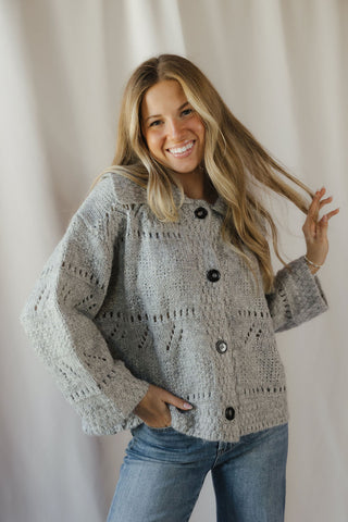 Josie Crochet Heavyweight Cardigan, Gray - The Red Thread Boutique