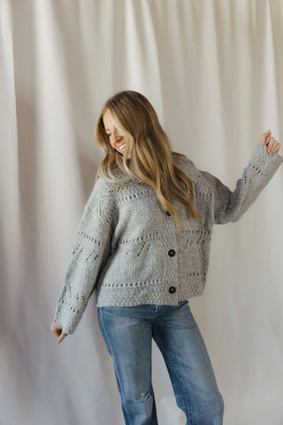 Josie Crochet Heavyweight Cardigan, Gray - The Red Thread Boutique