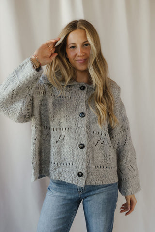 Josie Crochet Heavyweight Cardigan, Gray - The Red Thread Boutique