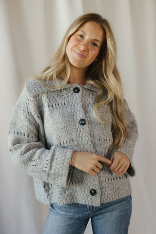 Josie Crochet Heavyweight Cardigan, Gray - The Red Thread Boutique