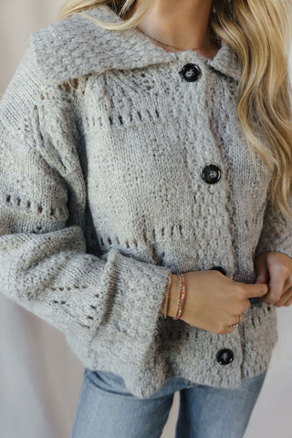 Josie Crochet Heavyweight Cardigan, Gray - The Red Thread Boutique