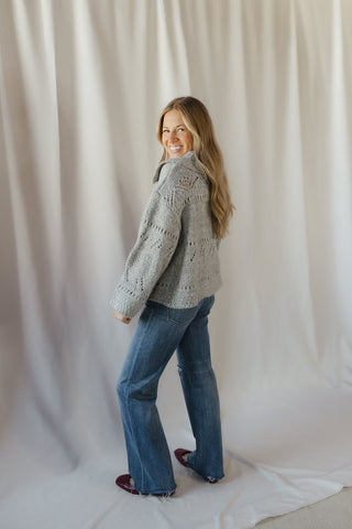 Josie Crochet Heavyweight Cardigan, Gray - The Red Thread Boutique