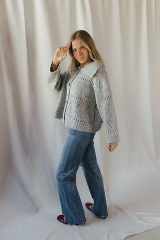 Josie Crochet Heavyweight Cardigan, Gray - The Red Thread Boutique