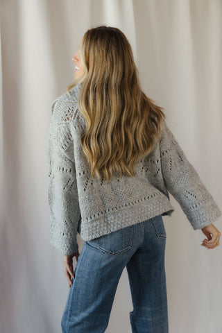 Josie Crochet Heavyweight Cardigan, Gray - The Red Thread Boutique