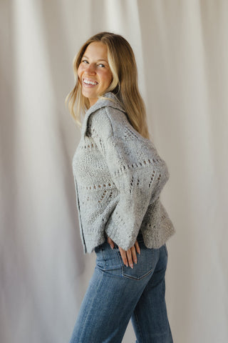 Josie Crochet Heavyweight Cardigan, Gray - The Red Thread Boutique