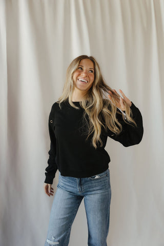 Z Supply Axel Grommet Sweatshirt, Black - The Red Thread Boutique